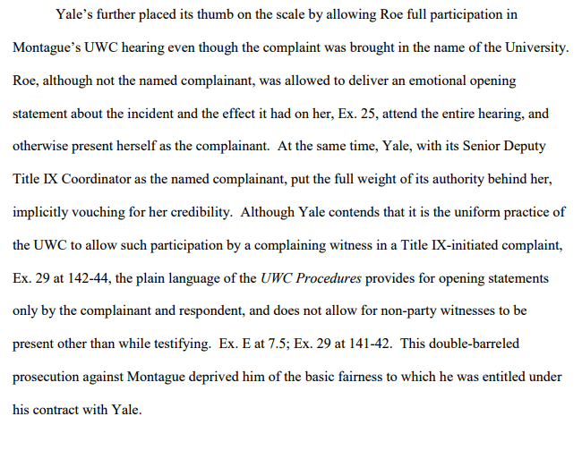 brief--Yale treated accuser as complainant in hearing--even though she was not